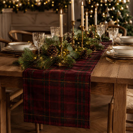 Caminho De Mesa Pequeno Xadrez Burgundy Elegante