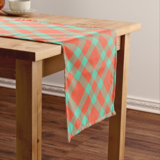 Caminho De Mesa Pequeno Xadrez Coral Aquamarine
