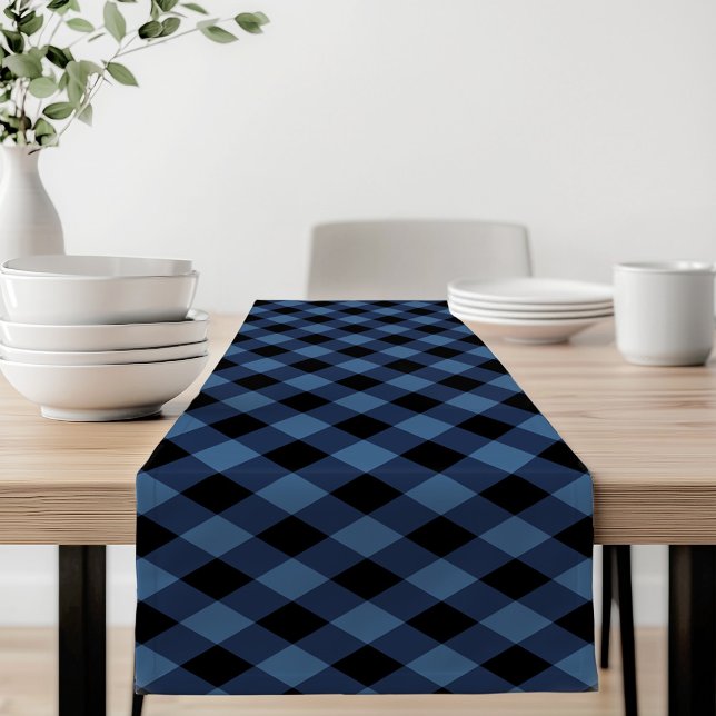 Caminho De Mesa Pequeno Xadrez de Búfalo Russo Negro e Azul (Criador carregado)