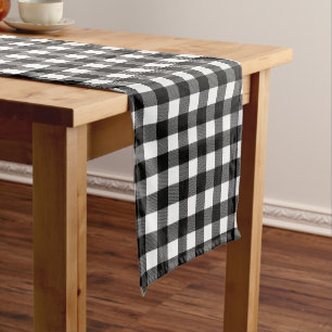 Caminho De Mesa Pequeno Xadrez de Buffalo Preto e Branco, Decorativa Verif