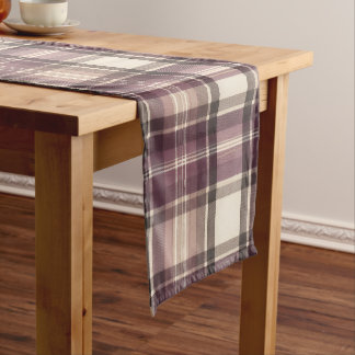 Caminho De Mesa Pequeno Xadrez Escocês Roxo e Creme Vintage