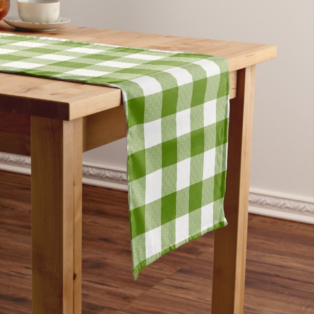 Caminho De Mesa Pequeno Xadrez Gingham Verde Abacate Cor Retro (No Local)
