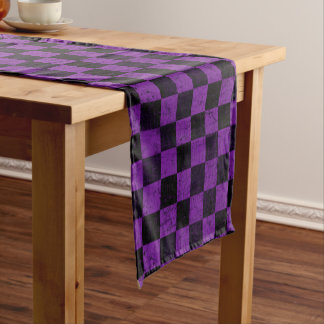 Caminho De Mesa Pequeno Xadrez Rústico, Roxo e Preto