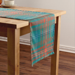 Caminho De Mesa Pequeno Xadrez Tartan Turquoise Família Orange