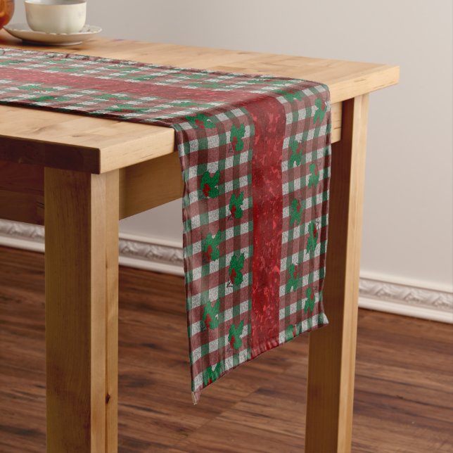 Caminho De Mesa Pequeno Xmas Gingham de 14" x 72" em 1940 (No Local)