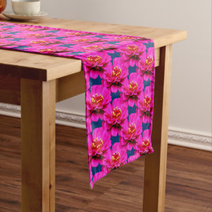Caminho De Mesa Pequeno Zinnia Rosa Daisy Flower Blue Fundo