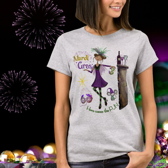 Camisa Amiga do Mardi Gras Caprichosa Roxa  (Whimsical Mardi Gras Best Friend Shirt Purple )