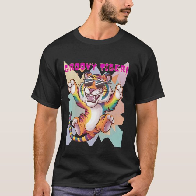 Camisa Arco-íris Groovy Tiger Para Homens Mulheres (Frente)