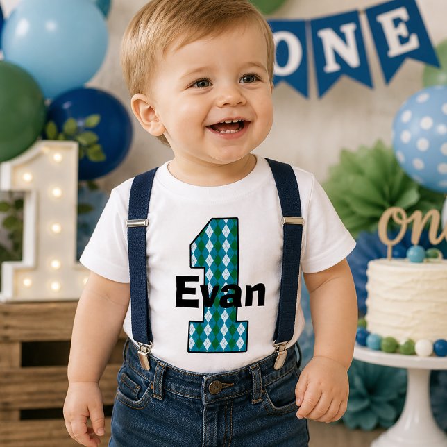 Camisa Argyle para o Primeiro Aniversário do Menin (Argyle First Birthday Boy Shirt)
