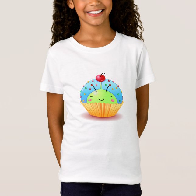 Camisa azul da boneca das meninas do cupcake do (Frente)