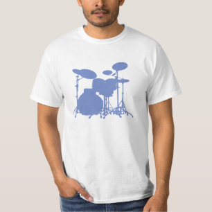 Camisa azul da silhueta T do baterista
