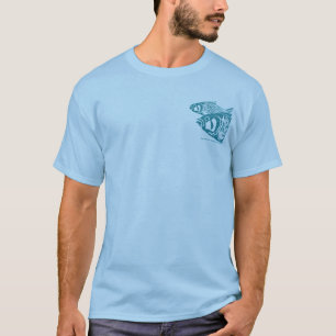 camisa azul de 2 peixes T dos lados 4 a