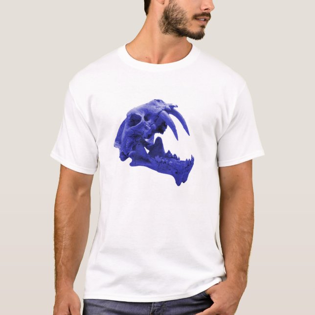 Camisa azul do crânio do tigre de Sabretooth (Frente)
