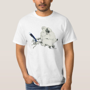 Camisa azul do homem adulto T da pena