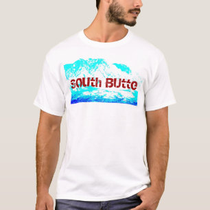 Camisa azul e vermelha do montículo sul