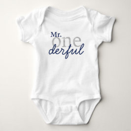 Camisa Azul Mr Onederful e Bebê Prata Falso