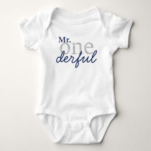 Camisa Azul Mr Onederful e Bebê Prata Falso