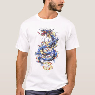Camisa azul oriental legal do dragão