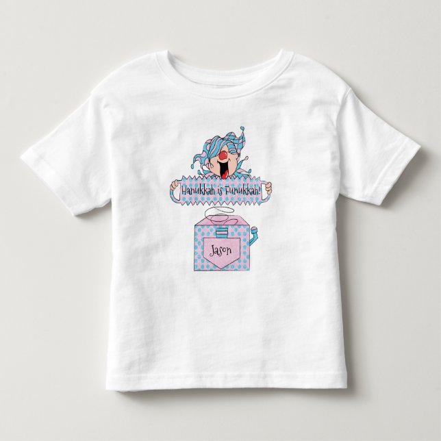 Camisa Azul Rosa de Hanukkah "Dreidel na Caixa" (Frente)