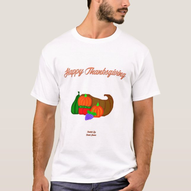 Camisa Básica Branca de Cornucopia de Ação de Graç (Frente)