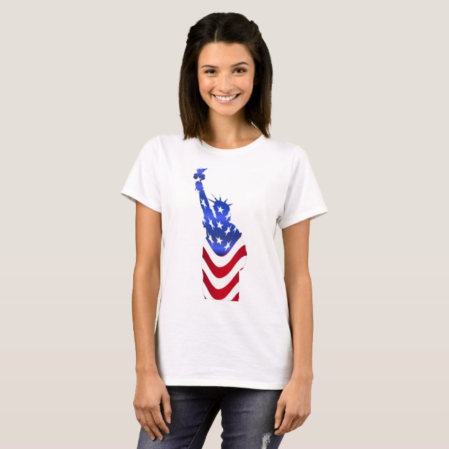 Camisa básica de mulher com bandeira dos Estados U (Frente Completa)