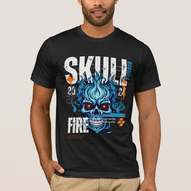 Camisa Blue Flame Skull - Roupa de Rua Ousada (Frente)