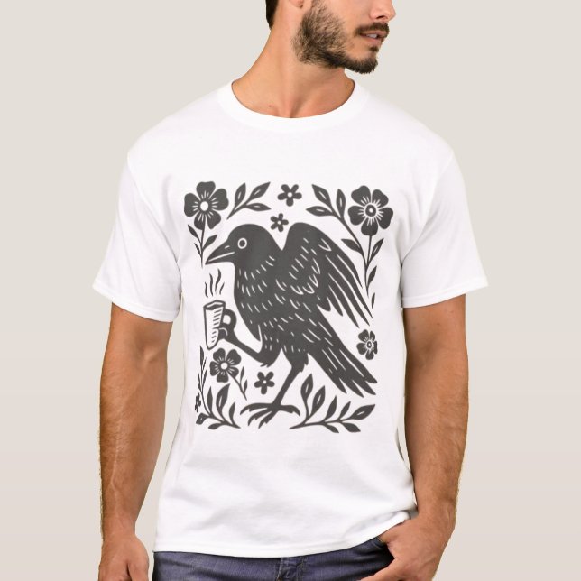 Camisa Boho Crow, Amante de Café de Pássaro (Frente)