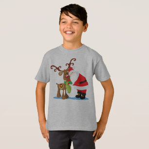 Camisa bonita de Tagless de Papai Noel e de rena