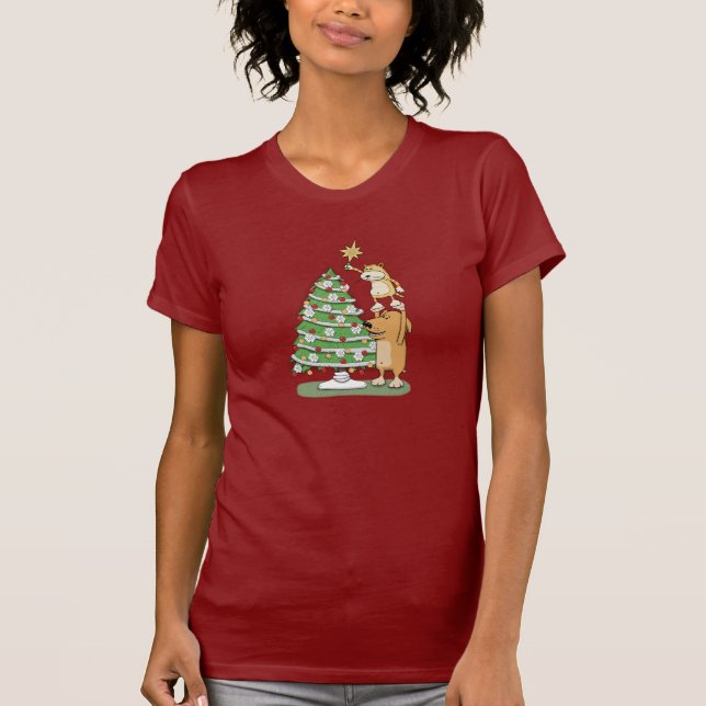 Camisa bonito do Natal: Gato e cão (Frente)