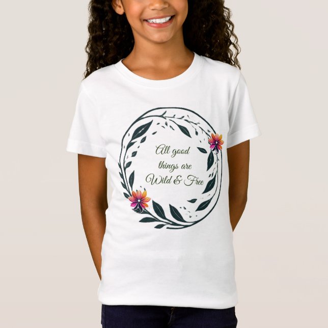 Camisa branca com folha e Impressão de flores colo (Frente)