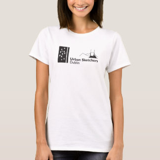 Camisa branca com o logotipo Urban Sketchers Dubli