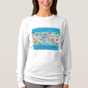 Camisa branca de bandeira israelita com flores e c