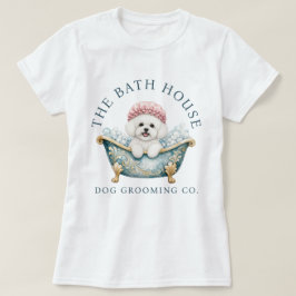 Camisa Branca de Groomer de Cão Bichon Frise