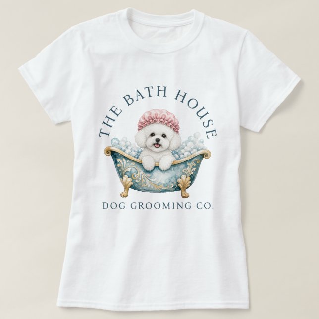 Camisa Branca de Groomer de Cão Bichon Frise  (Frente do Design)