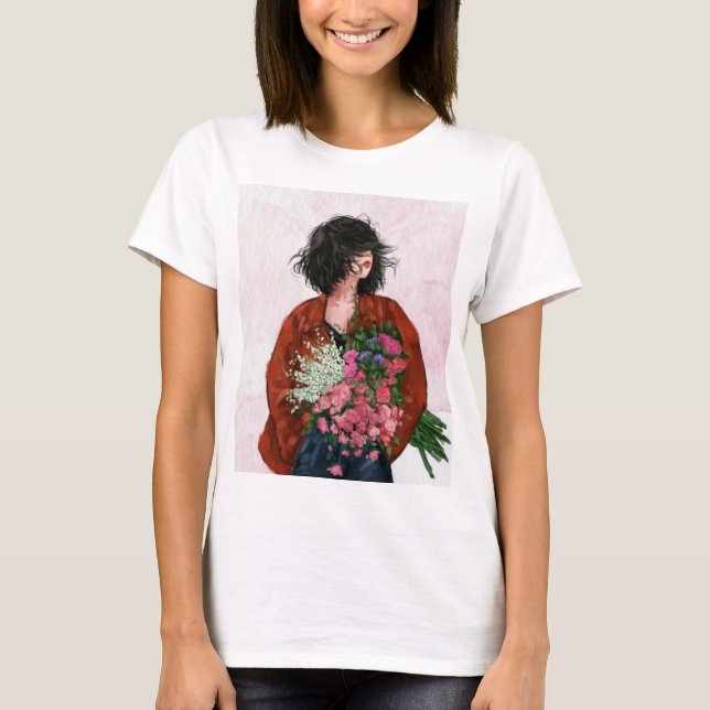 Camisa branca de manga curta para meninas. (Frente)