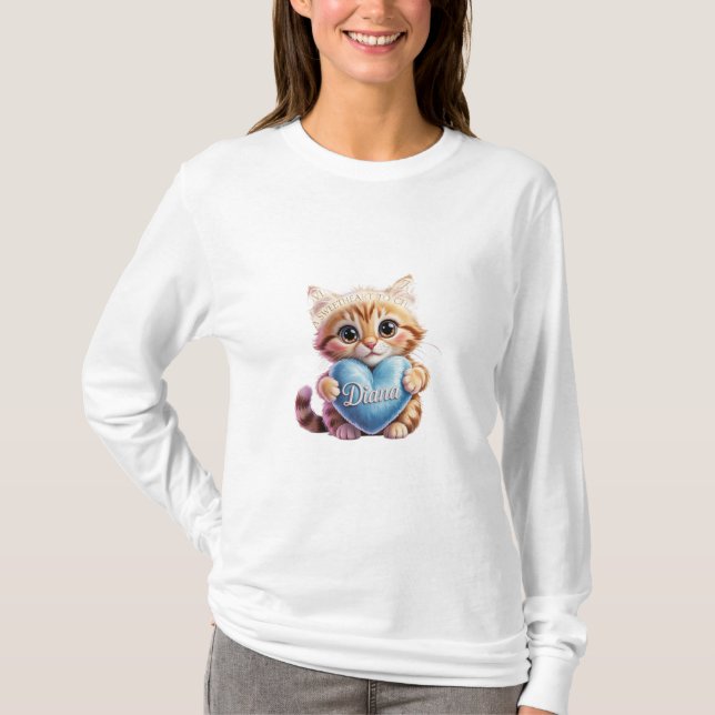 Camisa branca de manga longa com coração azul e ga (Frente)