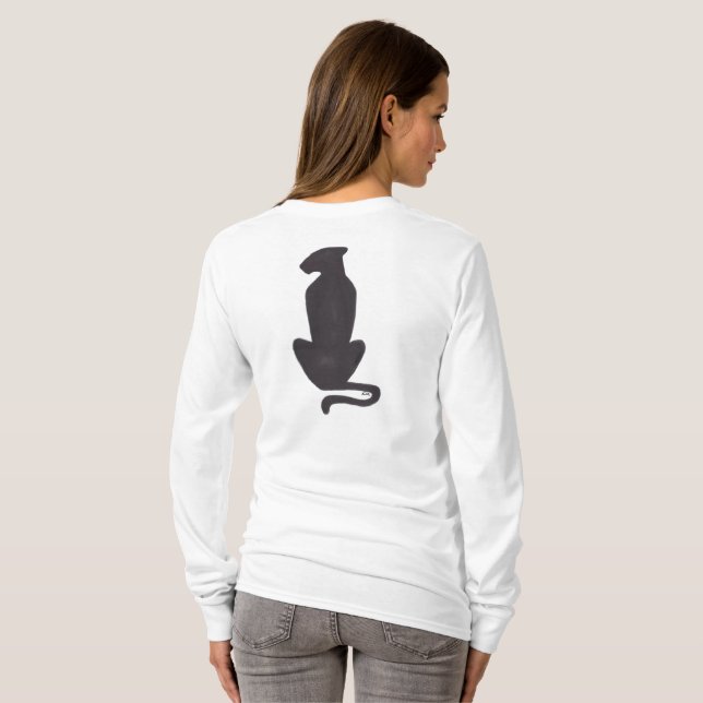 Camisa branca de manga longa com silhueta de gato  (Parte Traseira Completa)