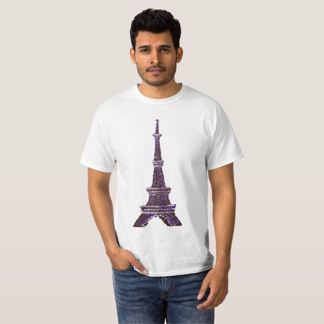 Camisa branca de Pointilismo da Torre Eiffel (Frente Completa)