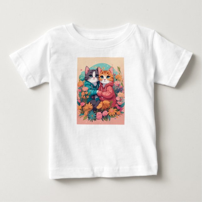 Camisa branca, dois lindos gatos impressão (Frente)