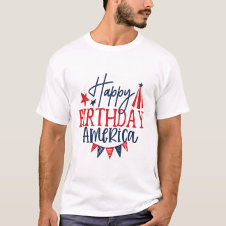 Camisa Branca Feliz de Aniversário da América