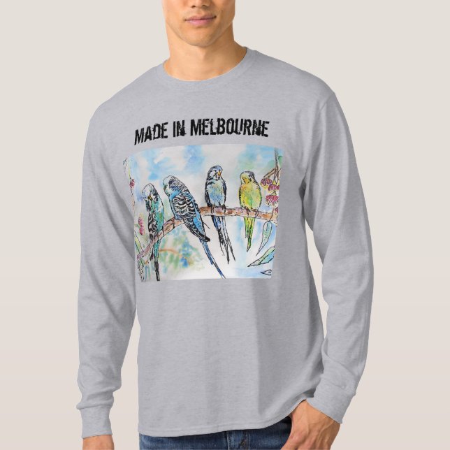 Camisa Budgie Budgerigar Pássaro Feita em Melbourn (Frente)