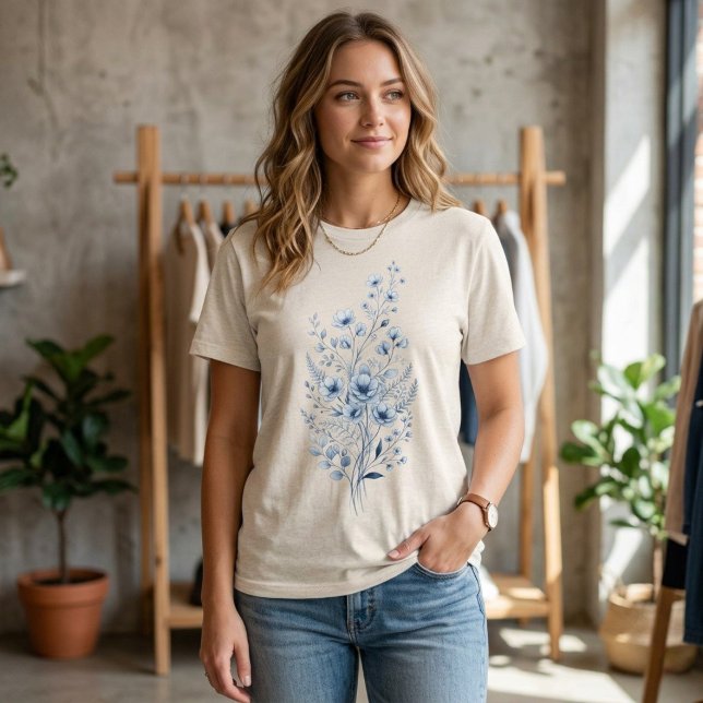 Camisa Buquê de Flores Azuis, Camisa de Amante de  (Criador carregado)