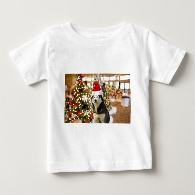 Camisa Camisetas de Árvore de Natal Siberian Husky (Frente)