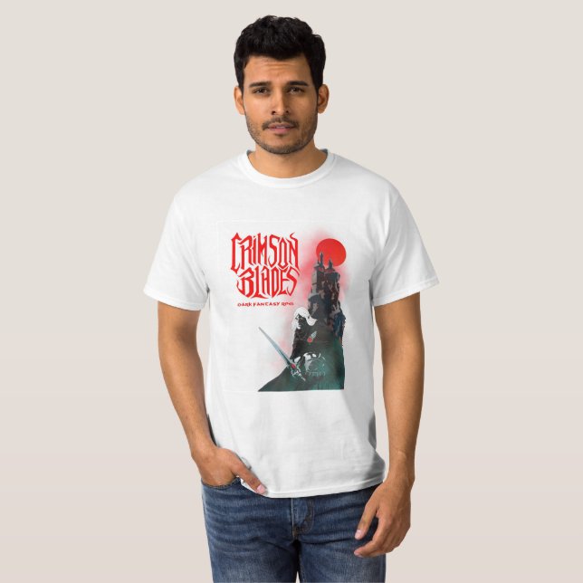 Camisa carmesim das lâminas T (Frente Completa)
