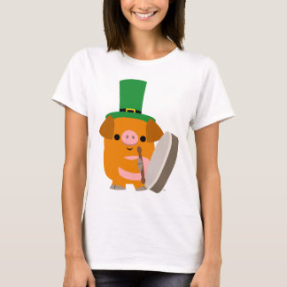 Camisa Cartoon Pig tocando Bodhran St Patty mulher