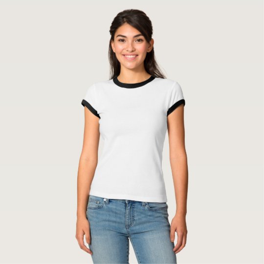 Camiseta feminina Ringer da Bella+Canvas, Branco/Preto