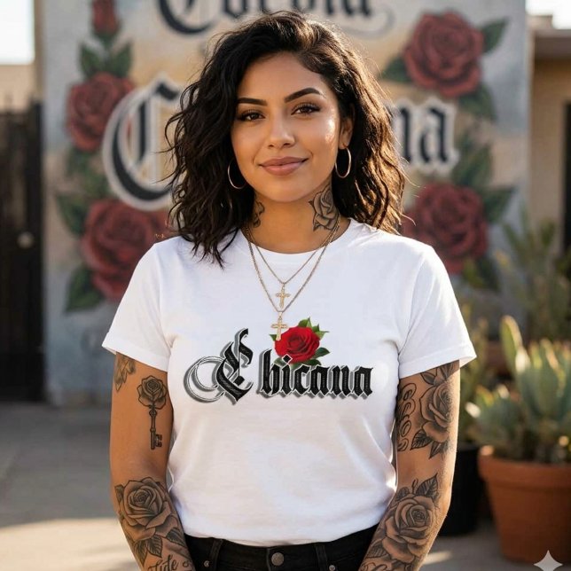 camisa Chicana Rosa Vermelha  (Chicana Red Rose shirt)