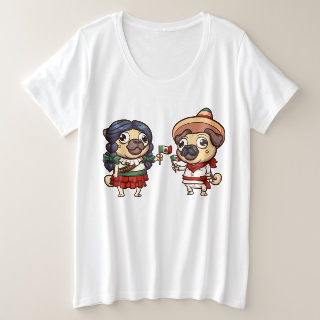 Camisa Cinco De Mayo Pugs Mais Tamanho (Frente do Design)