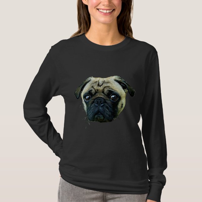 Camisa Clássica bonito Pug Face 296 (Frente)