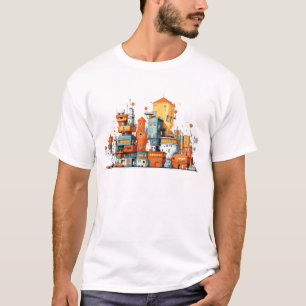 Camisa Colorida da Cidade do Cartoon - Tea Urbana 